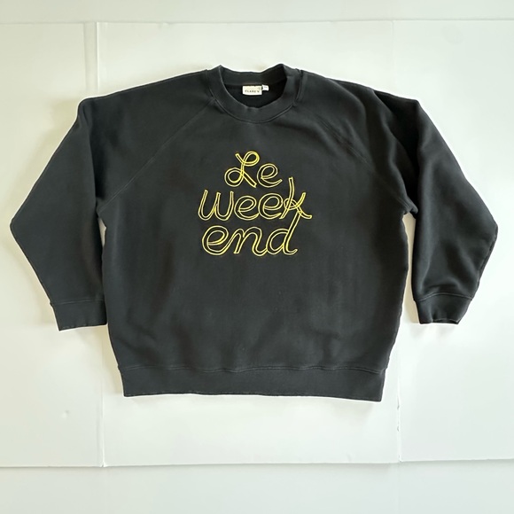 Clare V. Sweatshirt in Black with Marigold Embroidered ‘Le Weekend’ | XXL | EUC - Picture 3 of 10